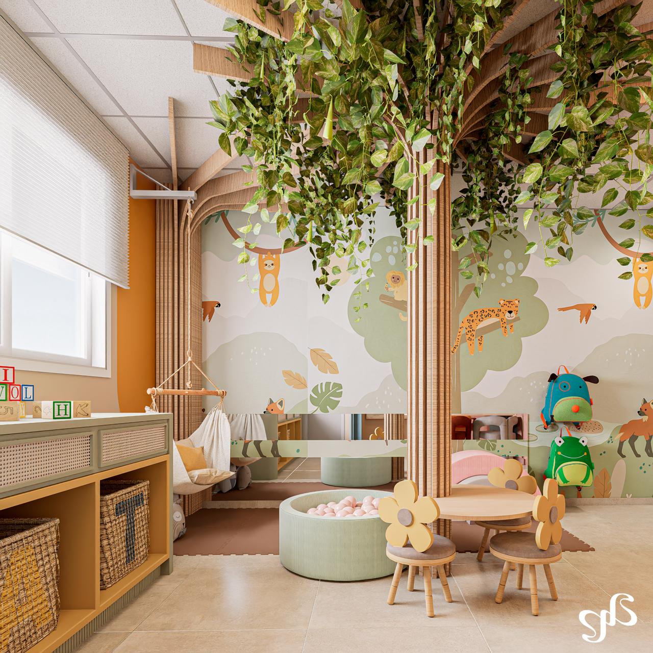 Consultório de Luísa Dorigon — piscina de bolinhas e mesinha infantil
